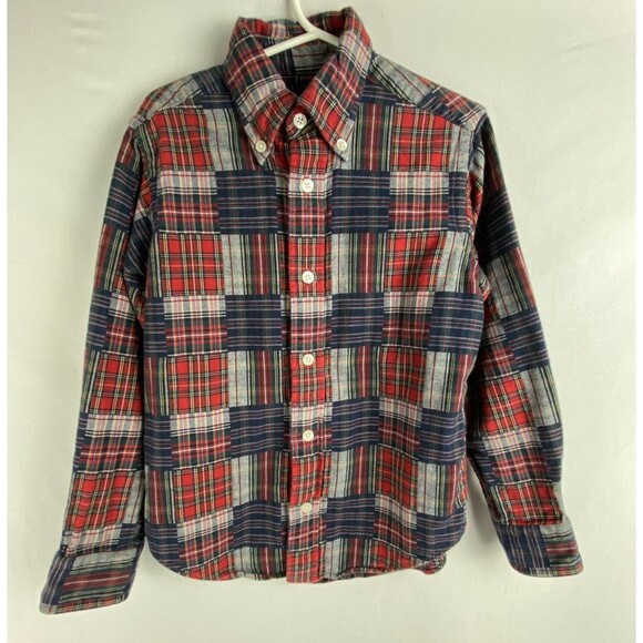 Brooks Brothers Fleece Shirt Boys XS Madras Plaid Button Down 100% Cotton - Picture 1 of 11